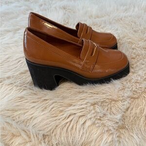 Princess Polly Platform Penny Loafers in Cognac Patent